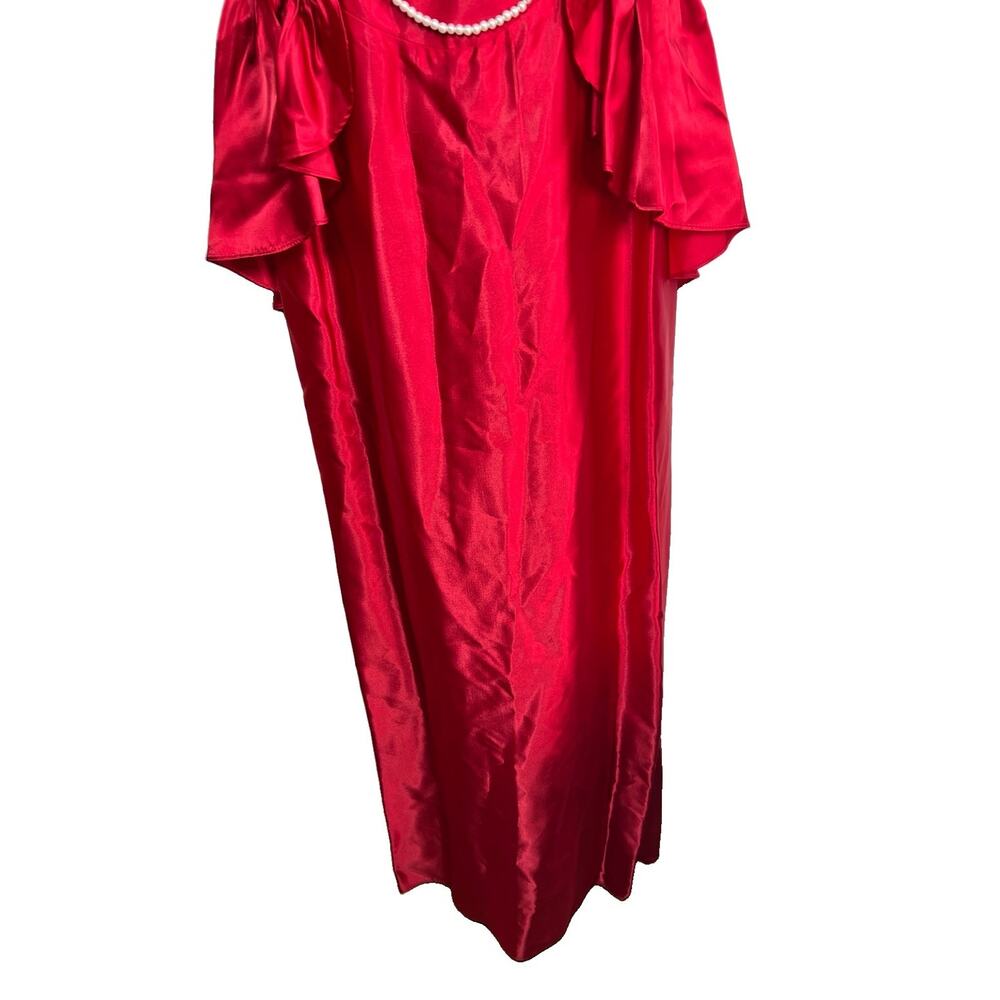 Vintage Dance Allure Red Satin Party Prom Dress Faux Pearl Appliqué Tag Sz 9/10 - Picture 3 of 13